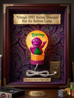 Vintage 1992 Barney Dinosaur Hot Air Balloon Lamp Happiness Express Night Light